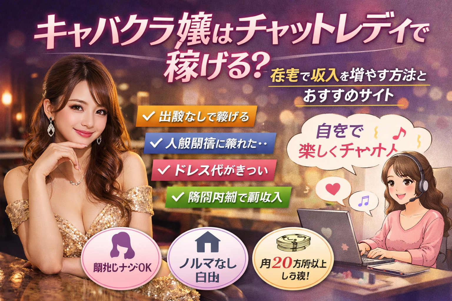 キャバクラ嬢はチャットレディで稼げる？在宅で収入を増やす方法とおすすめサイト